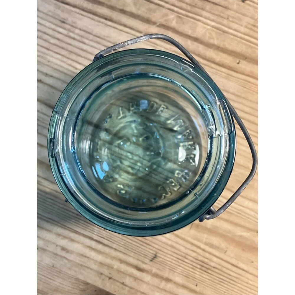 Pair of Vintage QT Atlas E-Z Seal Aqua Glass Canning Jars/Wire Bail